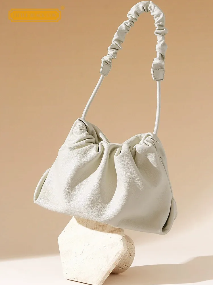 

Women New Pleated Strap Hobos Cowhide Genuine Leather Shoulder Bag Softshell Ladies Fashion Sling Crossbody Bags Totes Handbag