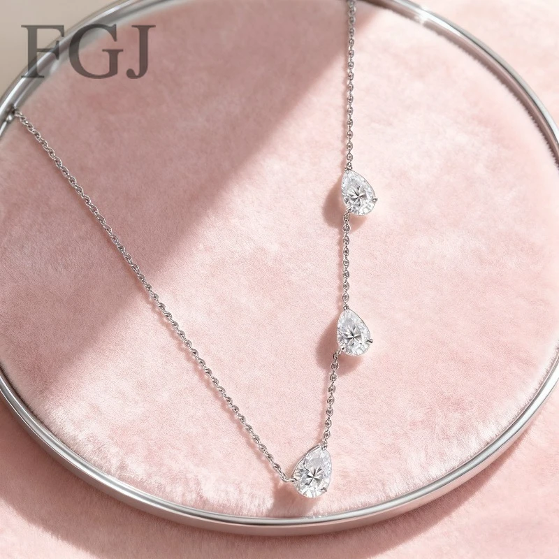 

Ожерелье из стерлингового серебра 925 пробы на заказ в форме груши, муассанит, 3 камня, цвет D, VVS1, сверкающее GRA для обручальных колец, комплекты ювелирных изделий