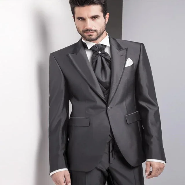 

2024 Elegant Grey Business Men Suits Wedding Groom Tuxedo Prom Slim Fit Blazer Hombre High Quality Custom 3 Piece Costume Homme