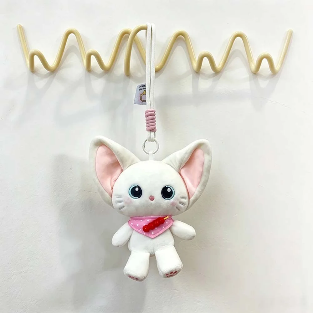 Ribbon Bow Plush Cat Keychain Candy Color Soft Velvet Cute Kitten Pendant Beaded Necklace Embroidered Paws Big Ears Cat Charm