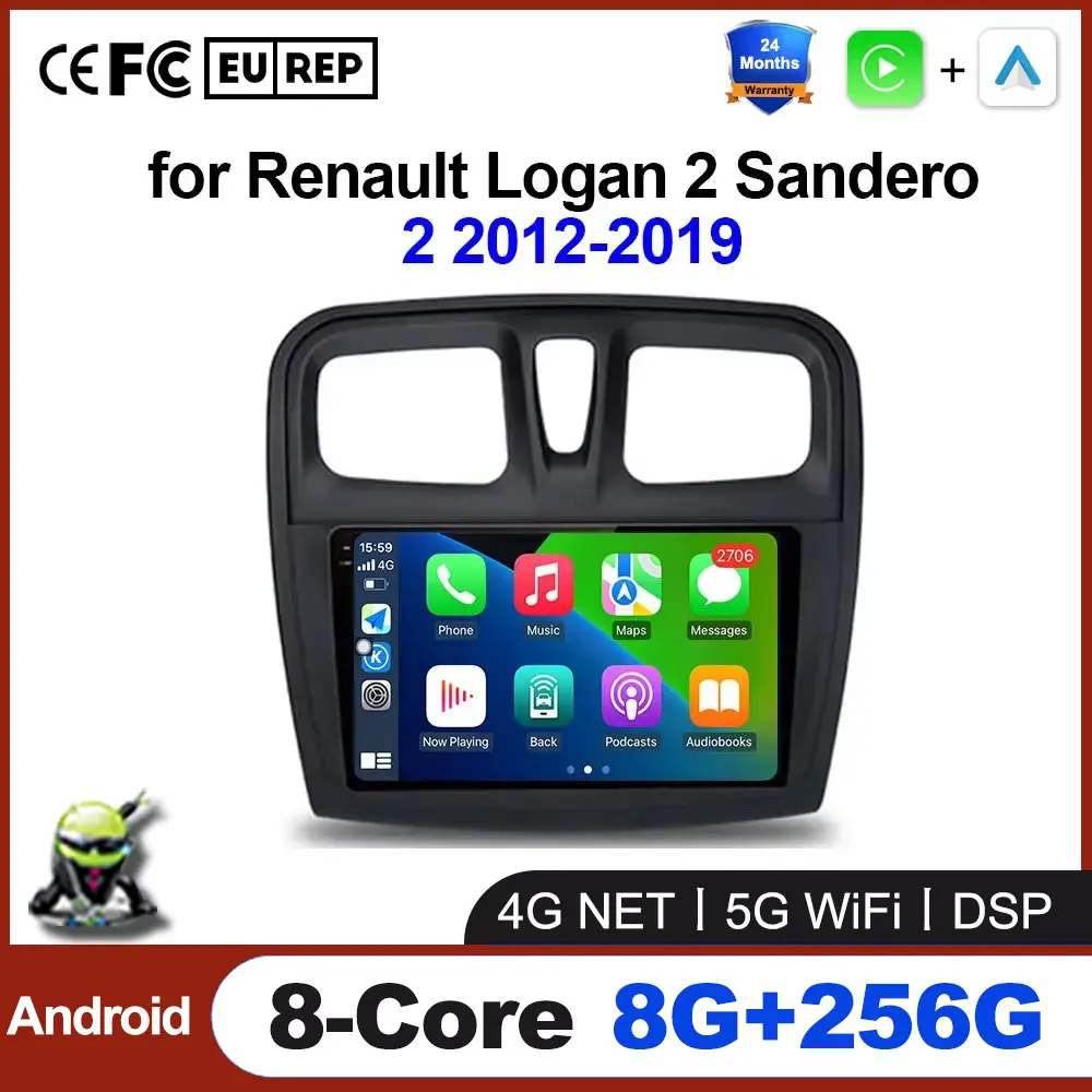 

Android Auto Car Radio for Renault Logan 2 Sandero 2 2012 - 2019 Multimedia Video Player 5G WIFI Carplay GPS Head Unit Tools Fan