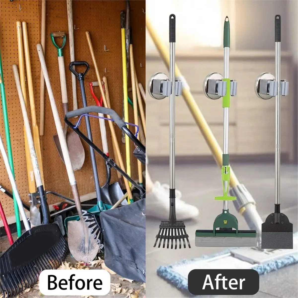 

A50U 2pcs Magnetic Broom Holder, Heavy-Duty Anti Drop Non Drilling Mop Clamp, Suitable for Garages, Laundry Rooms