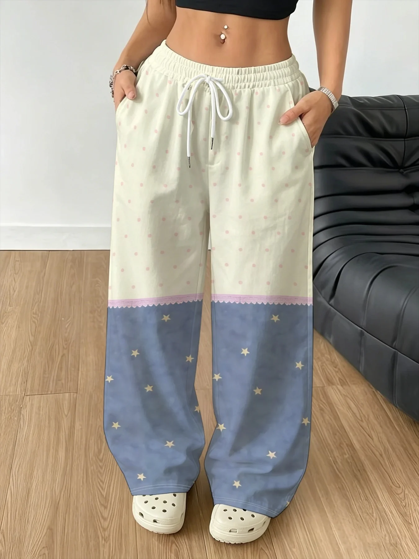 2026 Spring Autumn Hot Sale Personalized Fashionable Y2k Color-block Pants Trendy Fashion Vintage Print Loose Women Sports Pants