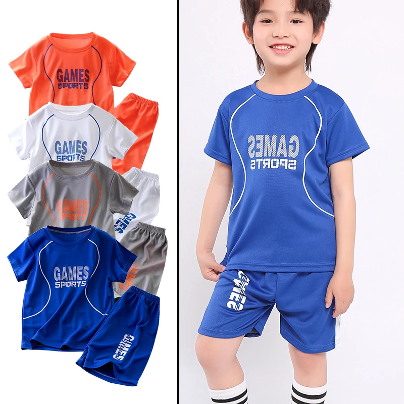 2PCS Kids Sports Children's Sets Quick Drying Sportswear Basketball Clothes Breathable Summer Cloth T-shirt Clothing Boys Girls