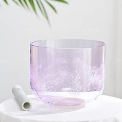 CVNC 6 Inch Clear Amethyst with Design Purple Alchemy Quartz Crystal Singing Bowl for Sound Healing and Meditation with Mallet