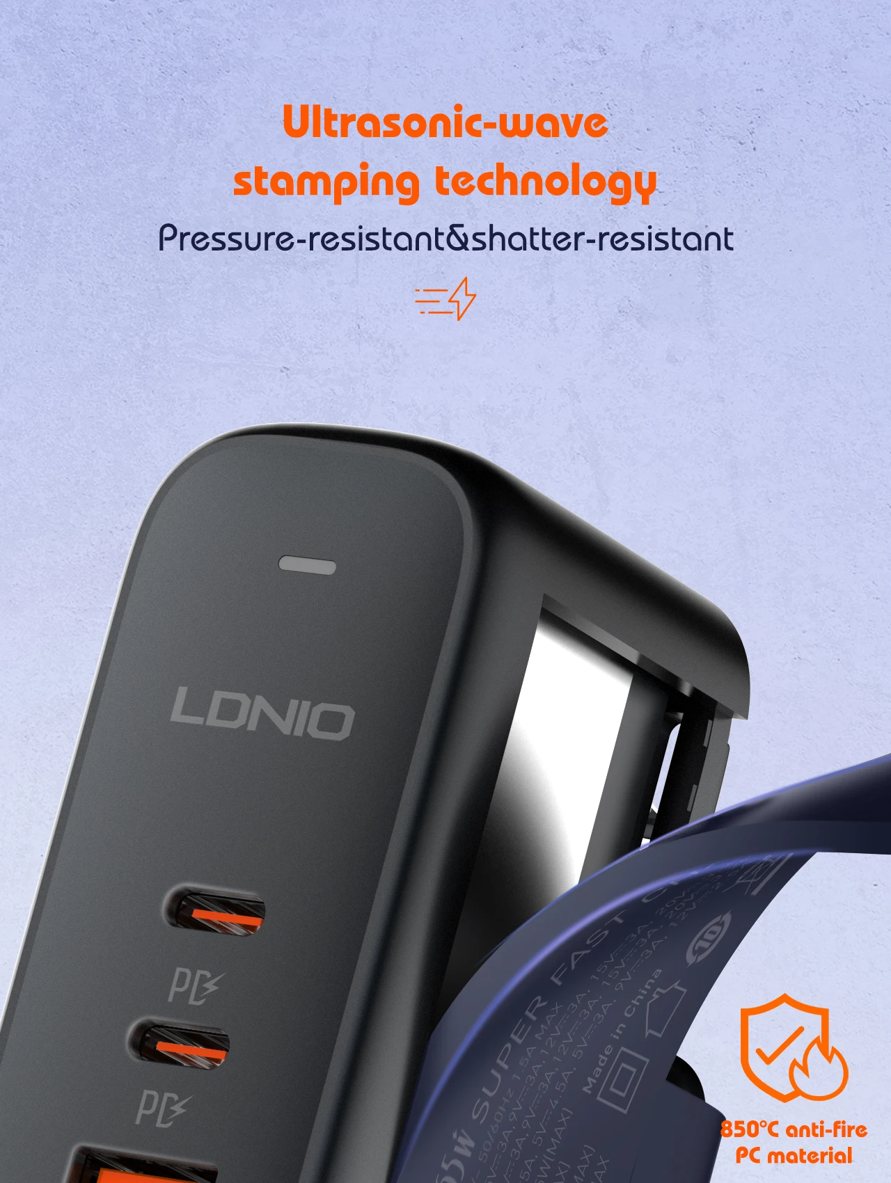 LDNIO GaN 65 W USB C Ladegerät Reiseladegerät PD QC Wandladegerät 3 Port Internationaler Steckeradapter EU UK US AU Reisesteckeradapter – Detail 11