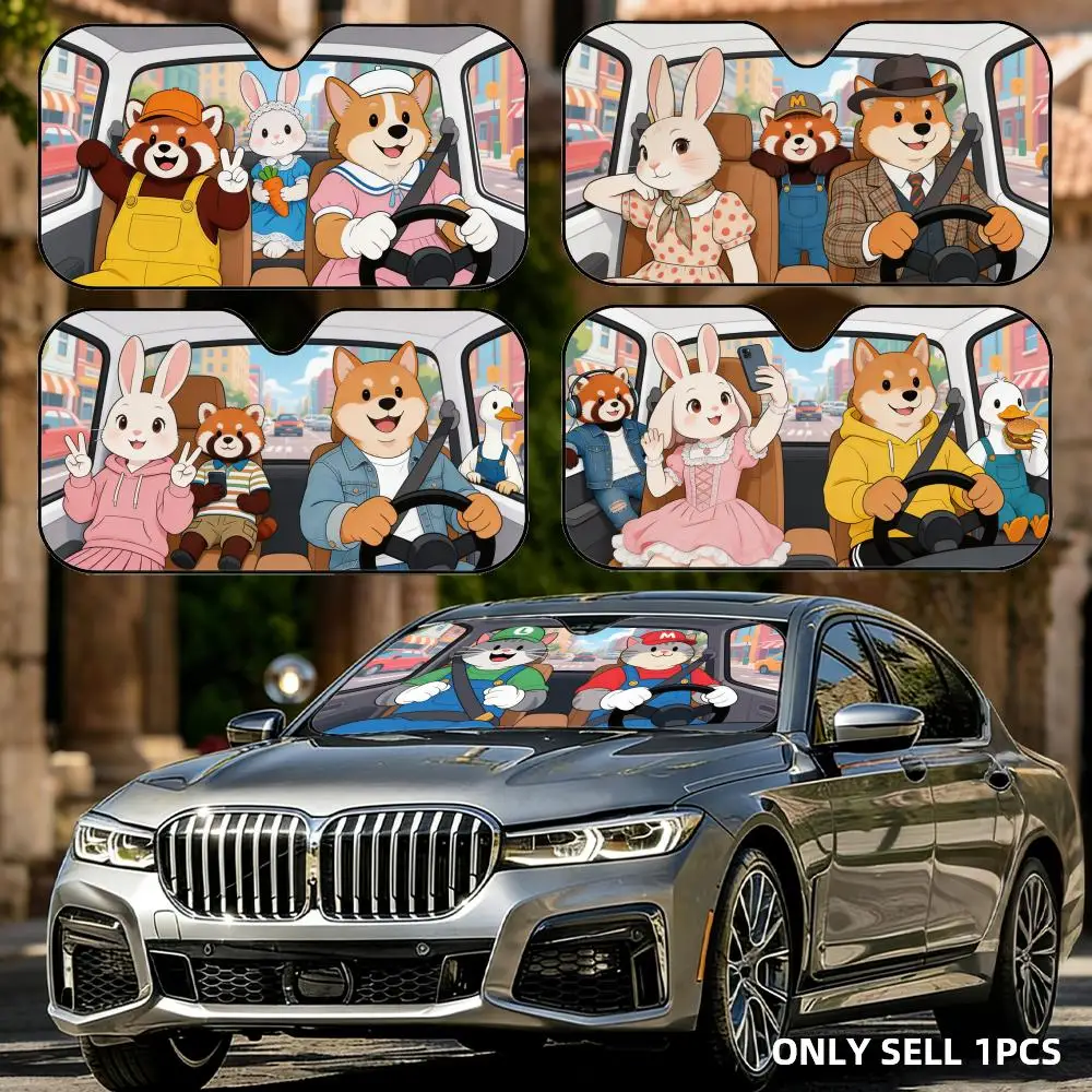 

cute cat driving Sun Visor Reusable Aluminum Foil Car Windshield Sun Visor UV Protector Heat Insulation Cover Shade