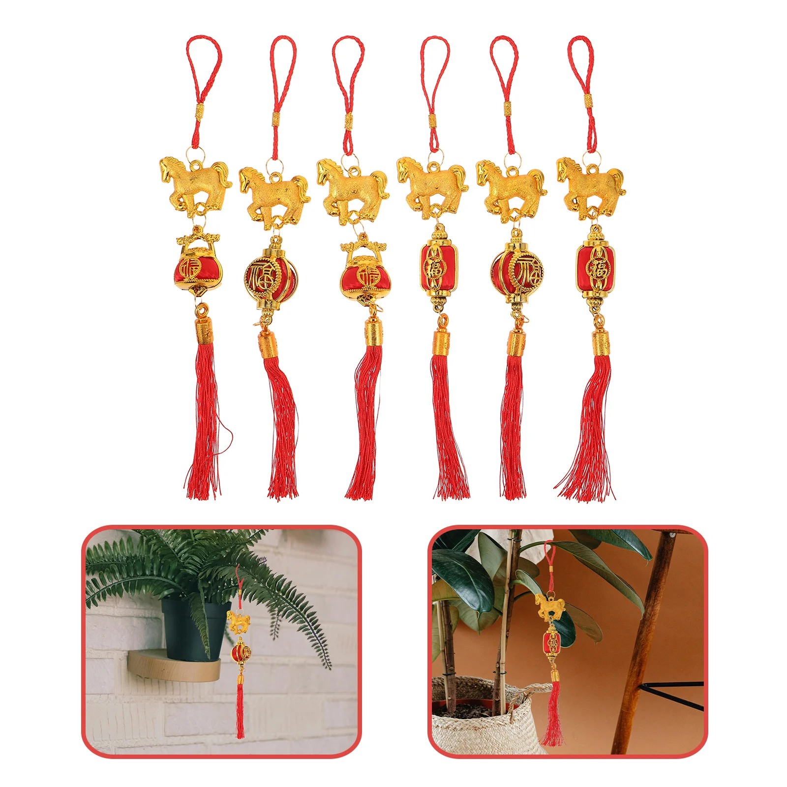 

6Pcs Year of The Horse Decorations Hanging Pendants Creative Bonsai Style Lucky Ornaments for Home Office Car Mirror Spring