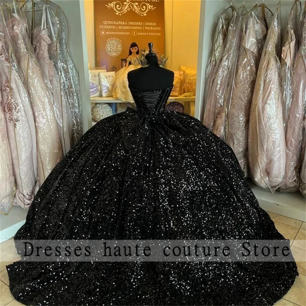 New Black paillettes abito Quinceanera abito da ballo messicano 2023 Sweetheart Sweet 16 Dress Party Dress Lace-up Vestido De 15 Anos