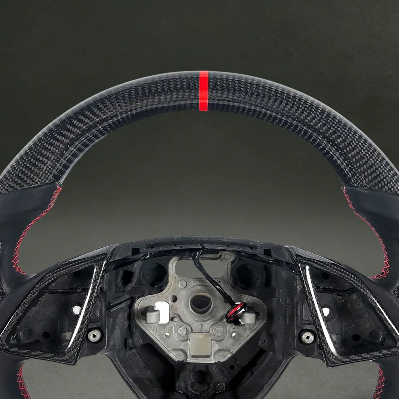 For Corvette C7 Chevrolet Black Carbon Fiber Steering Wheel with Thumb Patch Red Stitching for Corvette C7 Drop Shipping Sport