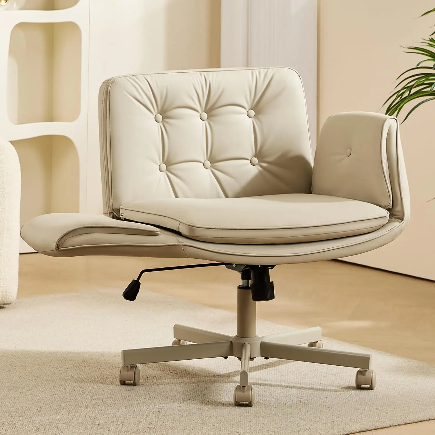 

Criss Cross Chair with Armrests & Wheels, PU Leather ADHD Home Office Desk Chair, Comfortable Lounge Chair for, Customized