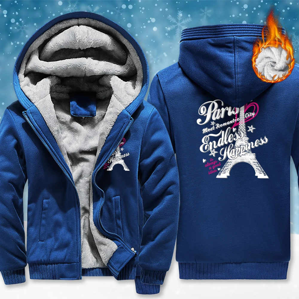 

Париж Самый романтический город с принтом на молнии утепленное пальто мужское повседневное свободное уличное флисовое пальто с капюшоном унисекс зимняя мягкая куртка