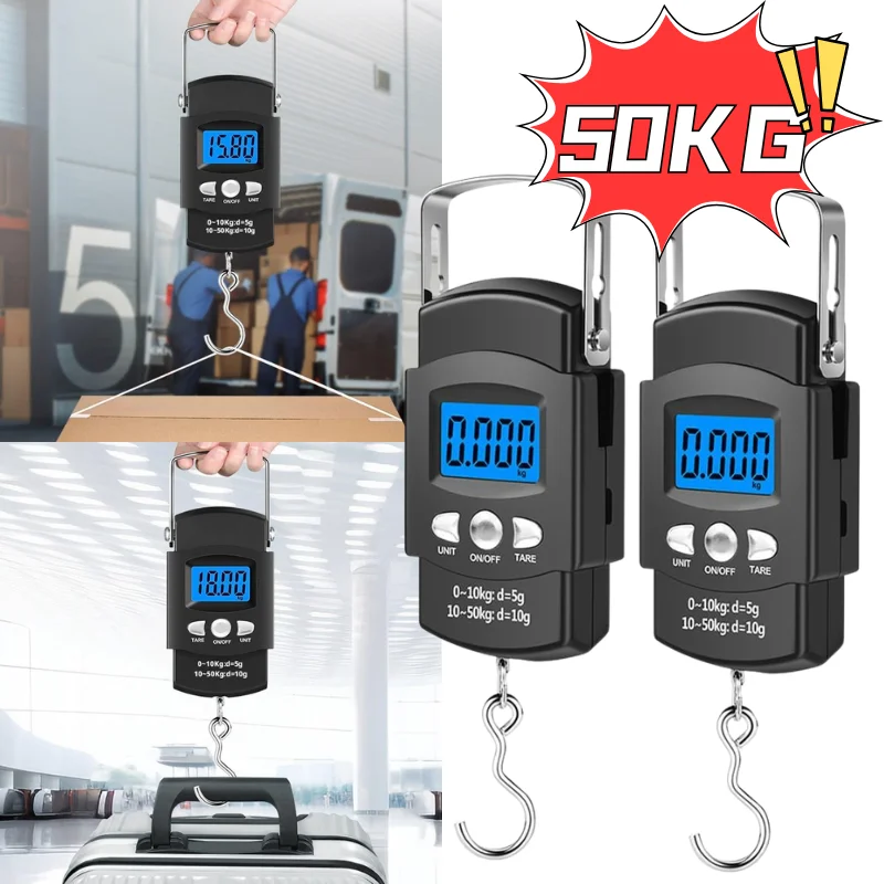 Mini Handheld Electronic Hanging Scale 50kg LCD Backlight Portable Digital Weight Scale Travel Luggage Fishing Scale