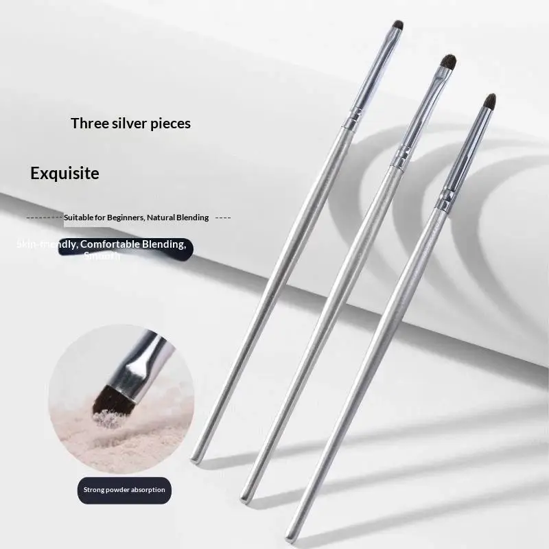 Eyeshadow Brush Kit 3 Pcs Silver Good Powder Grasp Durable Ergonomic Handle for Beginners Makeup Creation