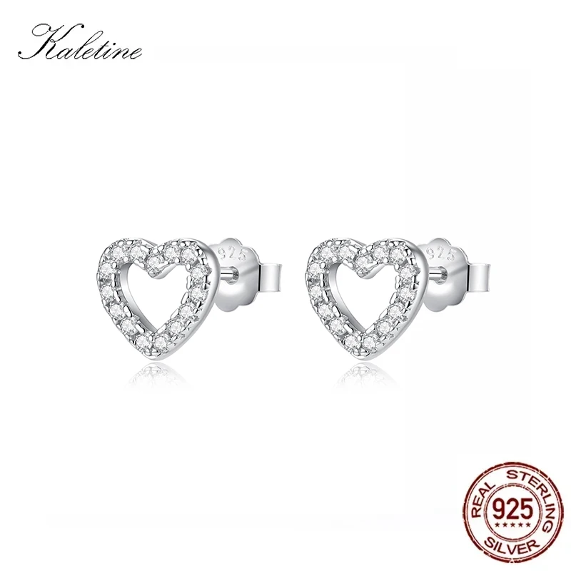 KALETINE Heart Stud Earrings Love 925 Sterling Silver Unique Full Moissanite Design Certified Earrings Women Fine Jewelry
