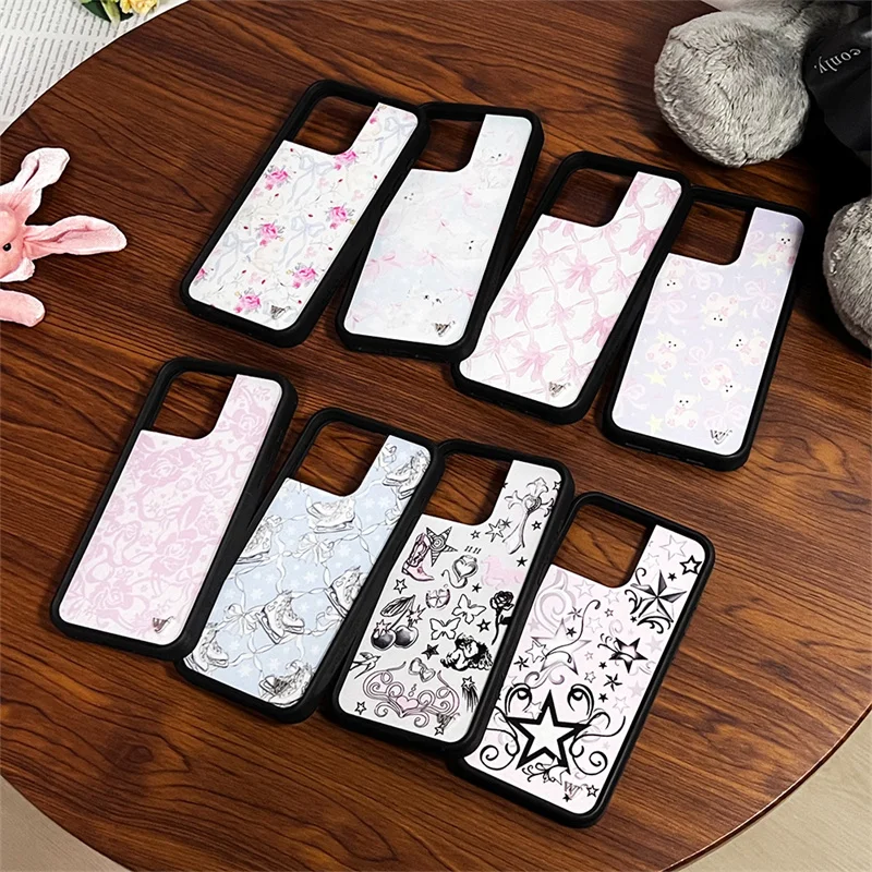 

Wildflower 3D Flower Girls Bow Phone Case for iPhone 16 15 14 13 12 Pro Max 16Plus WF Logo Cat Star Cute Cartoon Cover Funda