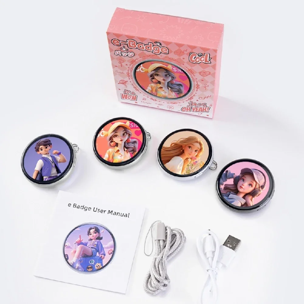 1.95 Inch Anime E-Badge Dynamic Electronic Badge Anime Merchandise Digital Display Badge Dynamic Gifts for Otaku Fans Friends