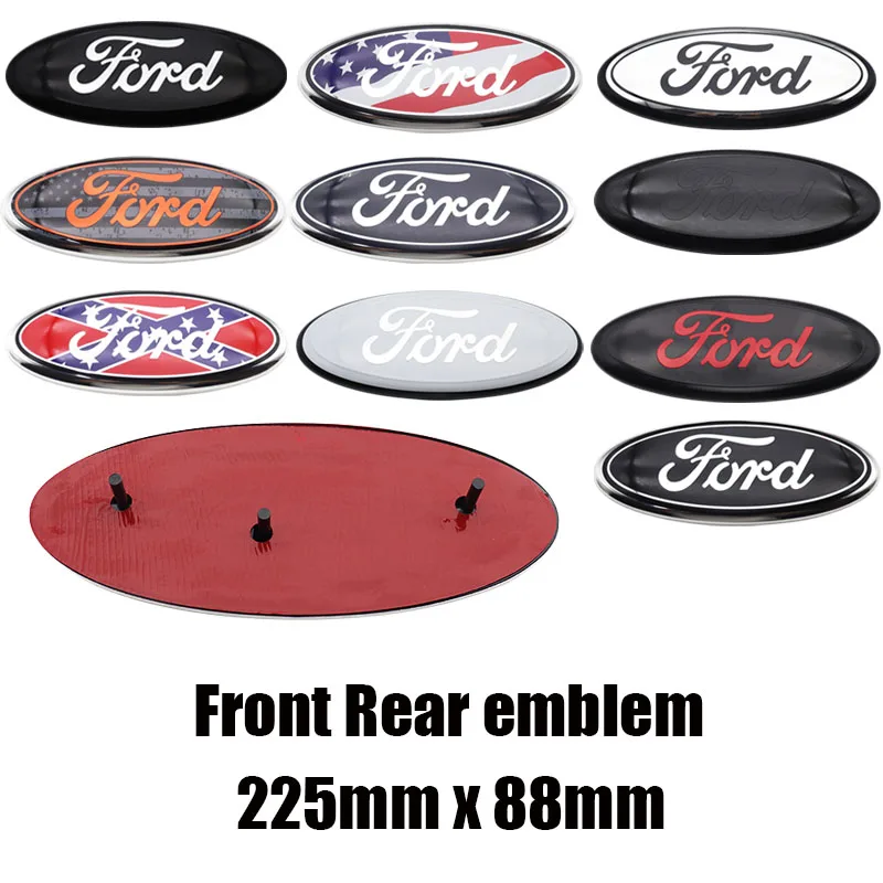 1pcs new 3D Ford 225mm ABS Car Front logo Front grill Rear Bumper tail door trunk sticker Emblem sticker styling Accessories