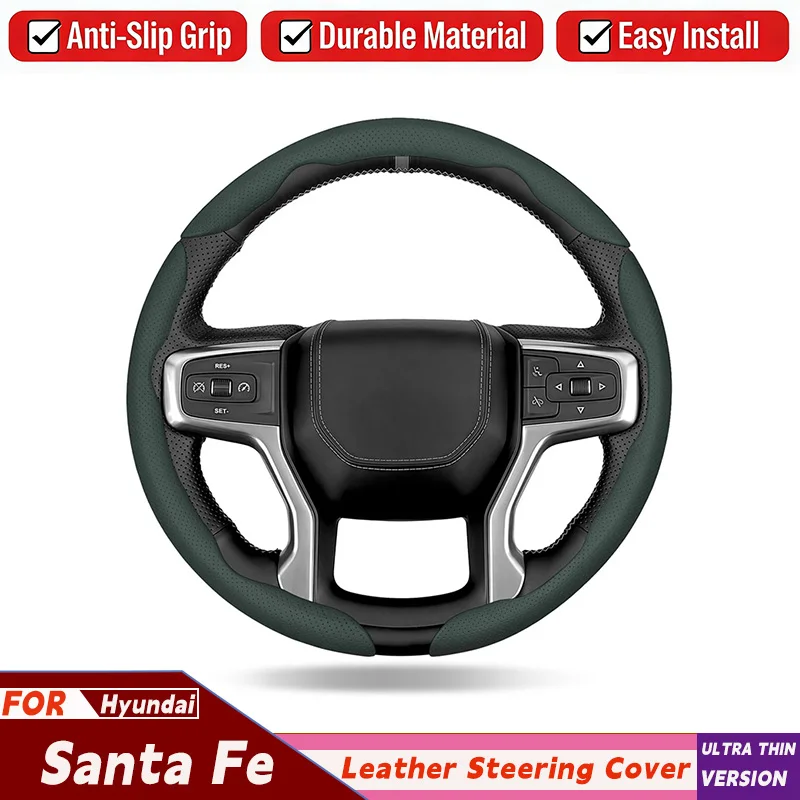 

For Hyundai Santa Fe 3pcs Nappa Leather For Car Steering Wheel Cover Anti Slip Absorbing Special Interior Autocar Accessories