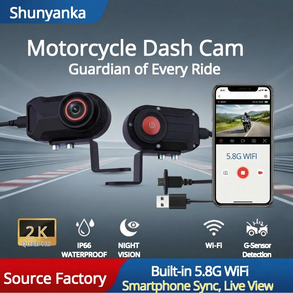 

2K HD WiFi Motorcycle Dashcam Waterproof IP66 170° Camera DVR with Loop Recording WiFI&APP Support for Motorcycle Electric Bike