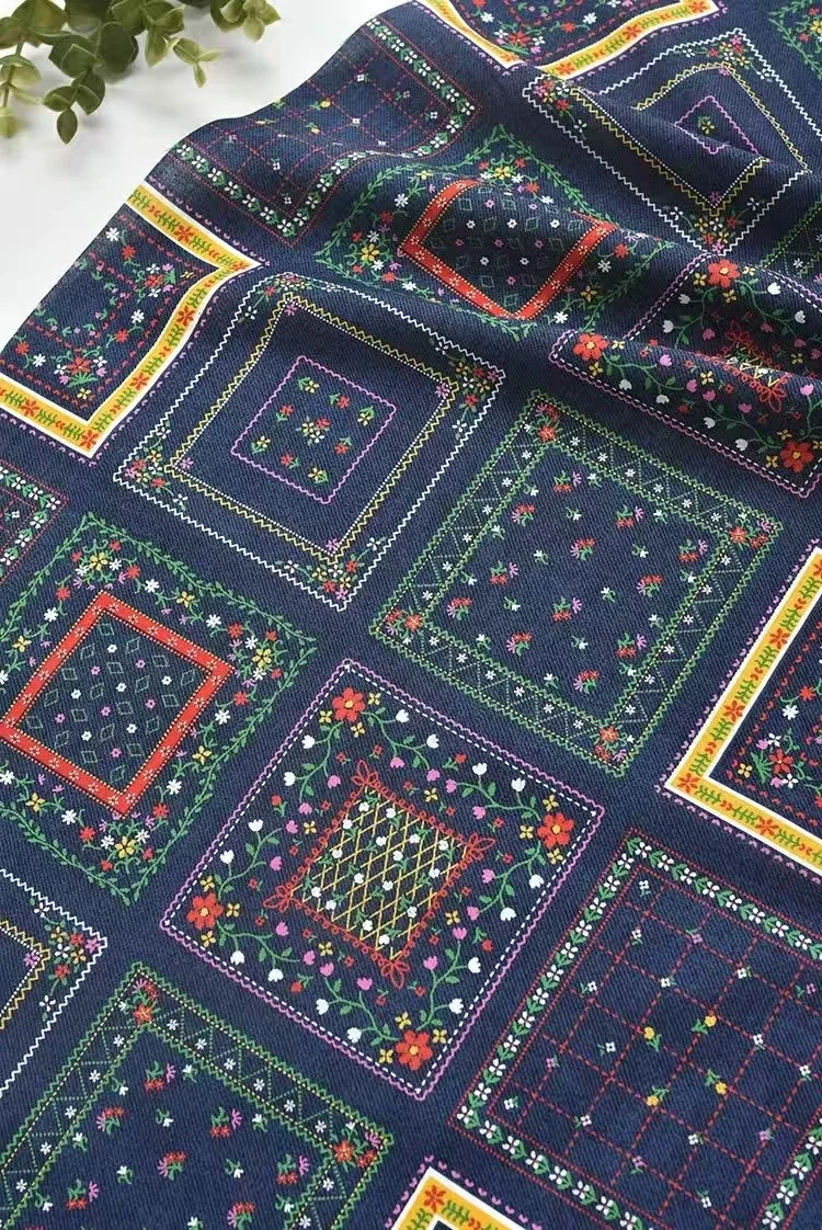 150x50cm Cotton Plaid Flower Checkered Fabric, All Cotton Clothing, Pants, Printed Handmade DIY Sewing Cloth
