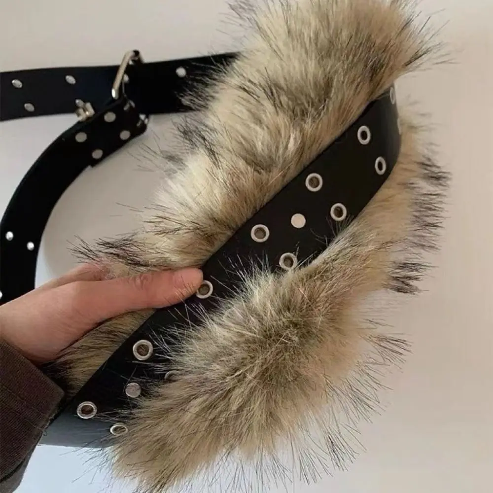 

Vintage PU Leather Leather Fur Belt Faux Fur Spicy Girl Style Plush Belt Jeans Decor Versatile Y2K Waistband Female/Girls