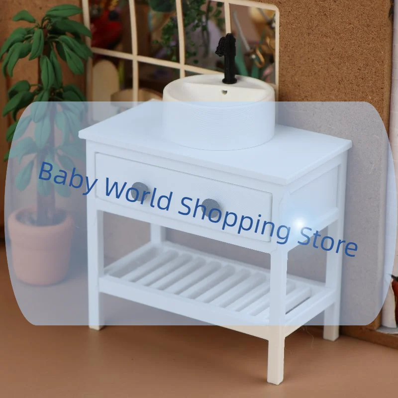 ตู้ใต้อ่างล้างหน้าจำลองสำหรับบ้านตุ๊กตา 1/12 ของตกแต่งเฟอร์นิเจอร์ห้องน้ำบ้านตุ๊กตา ของตกแต่งฉากชีวิตในบ้านตุ๊กตา ของเล่น