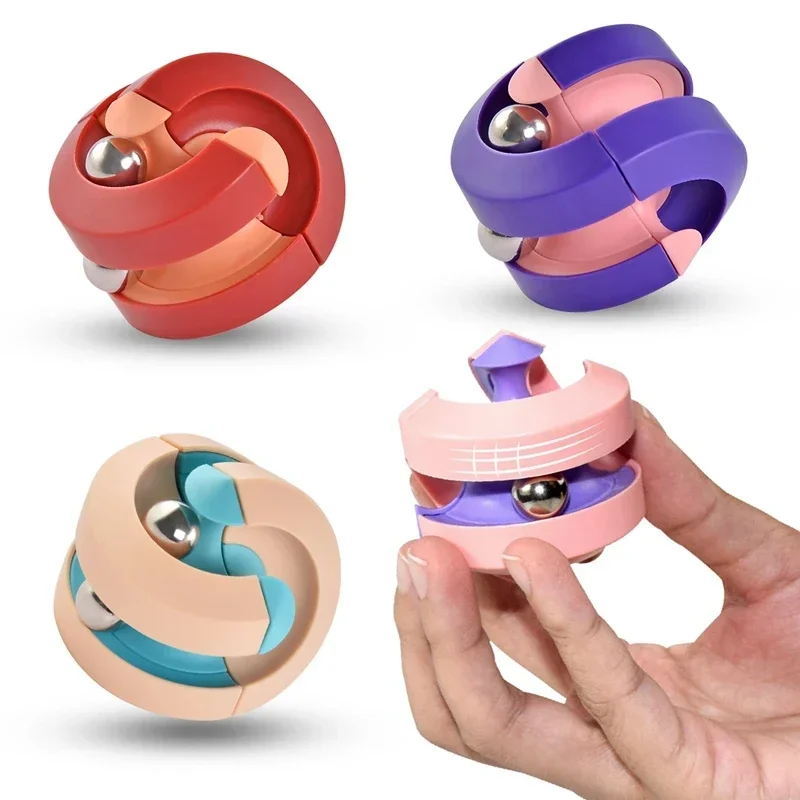 1pcs Bead Orbit Fidget Gyro Infinity Spinner Rotating Magic Track Fingertip Bead Toys Anti-stress Cube with Box Package