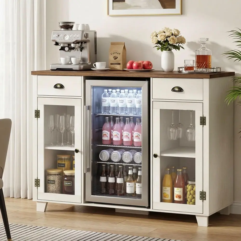 

52 Mini Fridge Cabinet Large Coffee Bar with Mini Fridge Space,Power Outlet amp Goblet Holder Bar Cabinets for Home Buffet Cabi