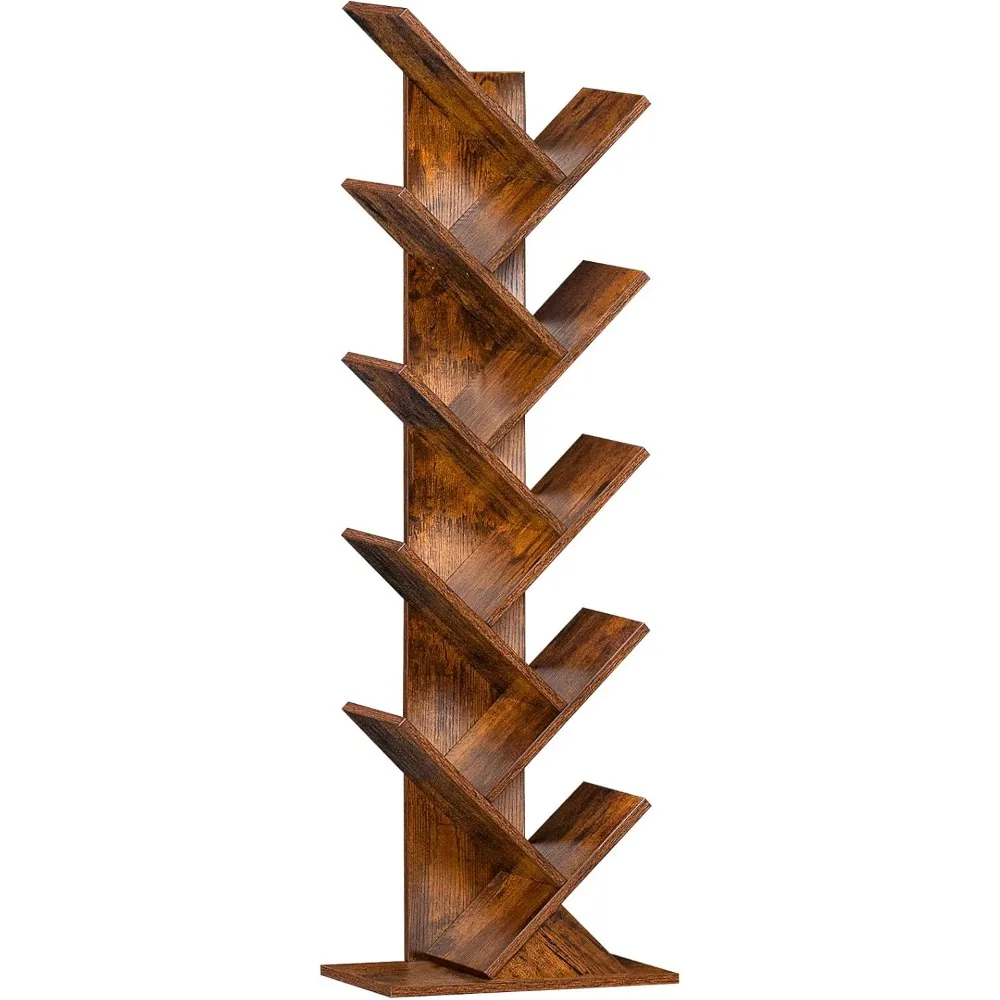 Estantería para libros de árbol de 10 niveles, estantería de madera de pie para espacio estrecho, estantería organizadora de almacenamiento para libros/CD/magazine