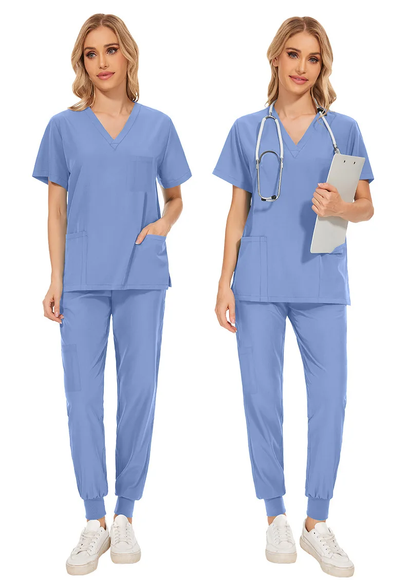 Conjunto de uniformes médicos de Color blanco para hombres y mujeres, ropa de trabajo para médicos, enfermeros, clínica Dental, salón de belleza