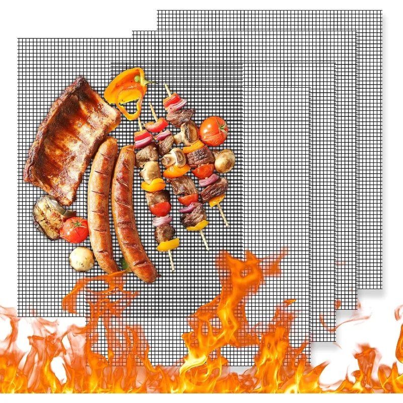 Grill mesh mat - Set of 5 Non Stick BBQ Grill mats,Reusable Grilling mats, Easy to Clean - Works on Gas, Charcoal, Pellet Grill