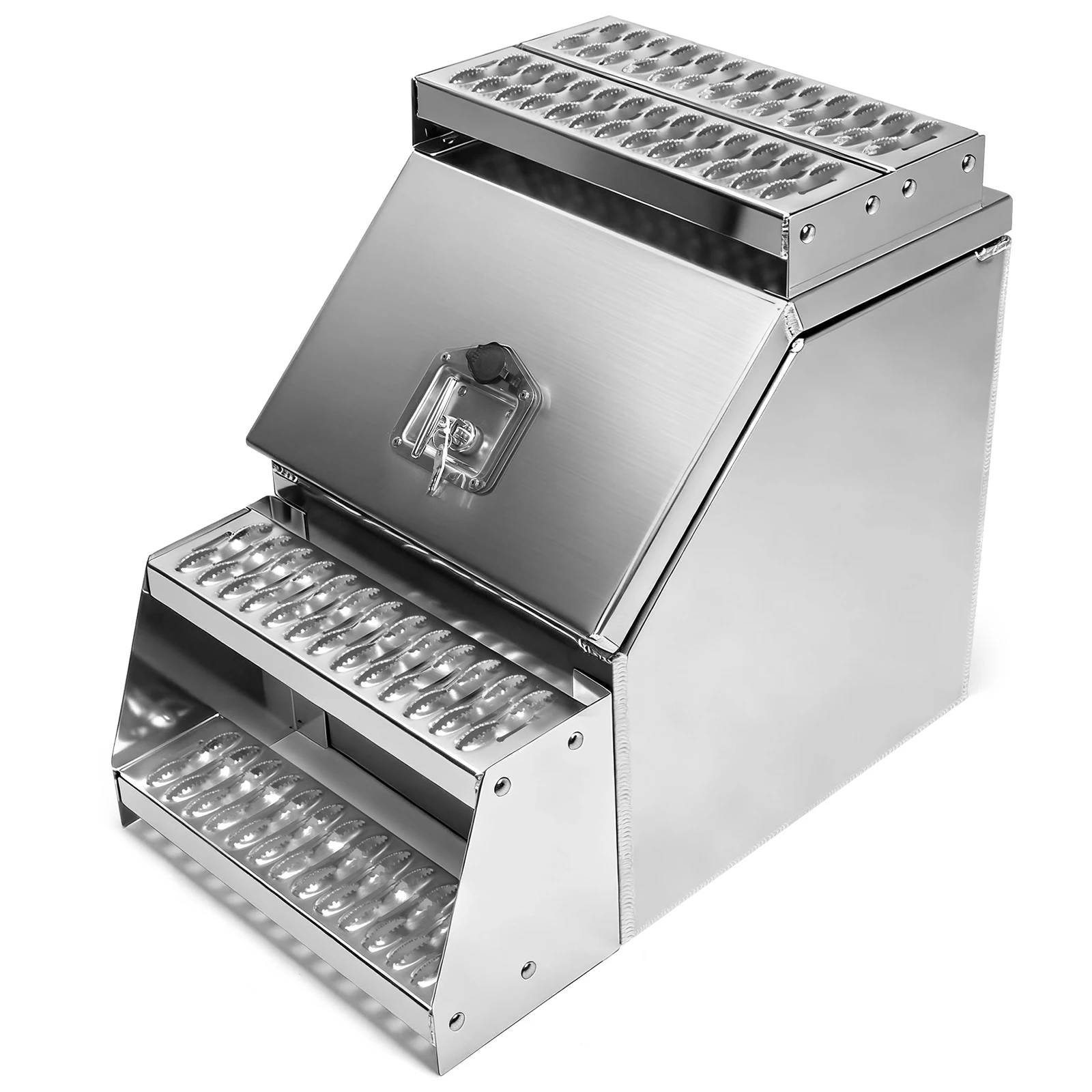 

18in Aluminum Semi Truck Saddle Step Box 17.99x27.99x25in Side Storage Saddle Step Box for Semi Trailer Truck Frame Step Fit