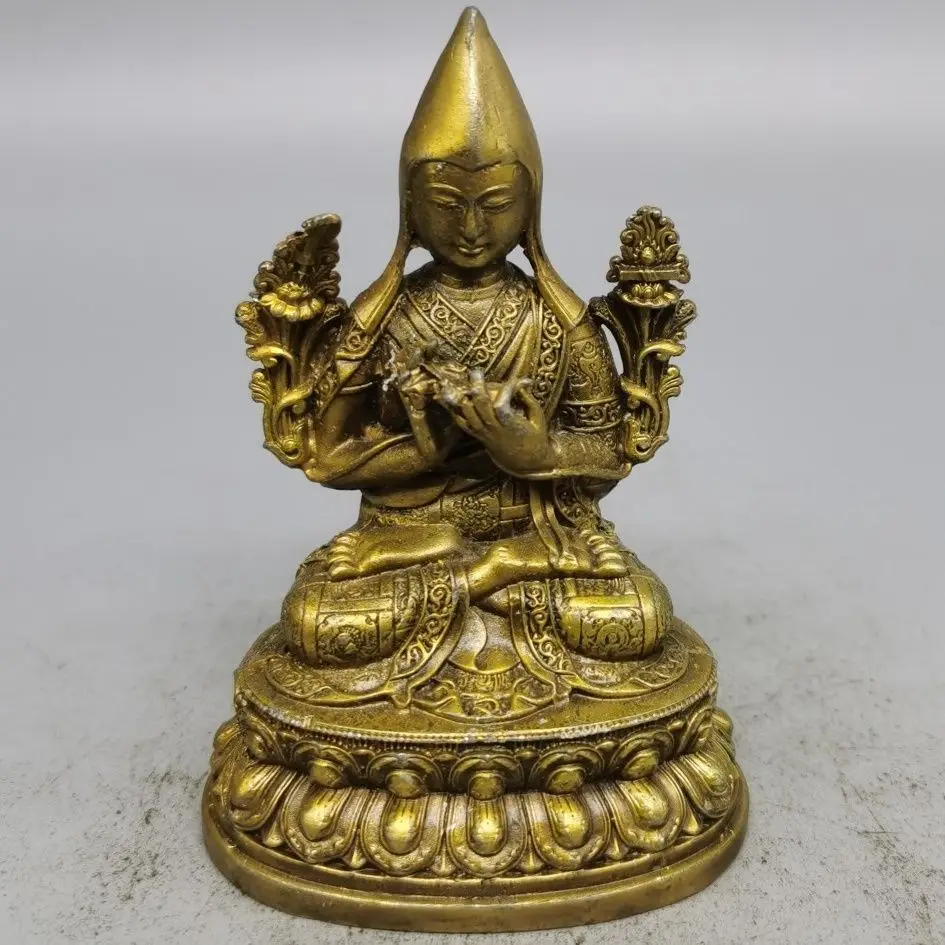 Fine Craftsmanship Correct Form Exquisite Alloy Ksitigarbha Buddha Statue Antique Old Collection Copper Decor Ornament