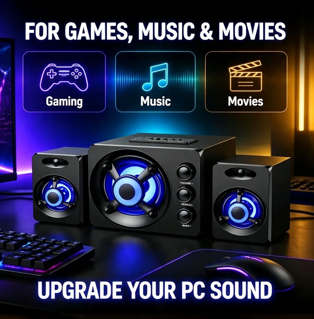 DIXSG 3D Hifi Stereo USB Active Bluetooth Speaker Computer Multimedia RGB Subwoofer AUX, USB, TF Suitable for TV, Computer Audio