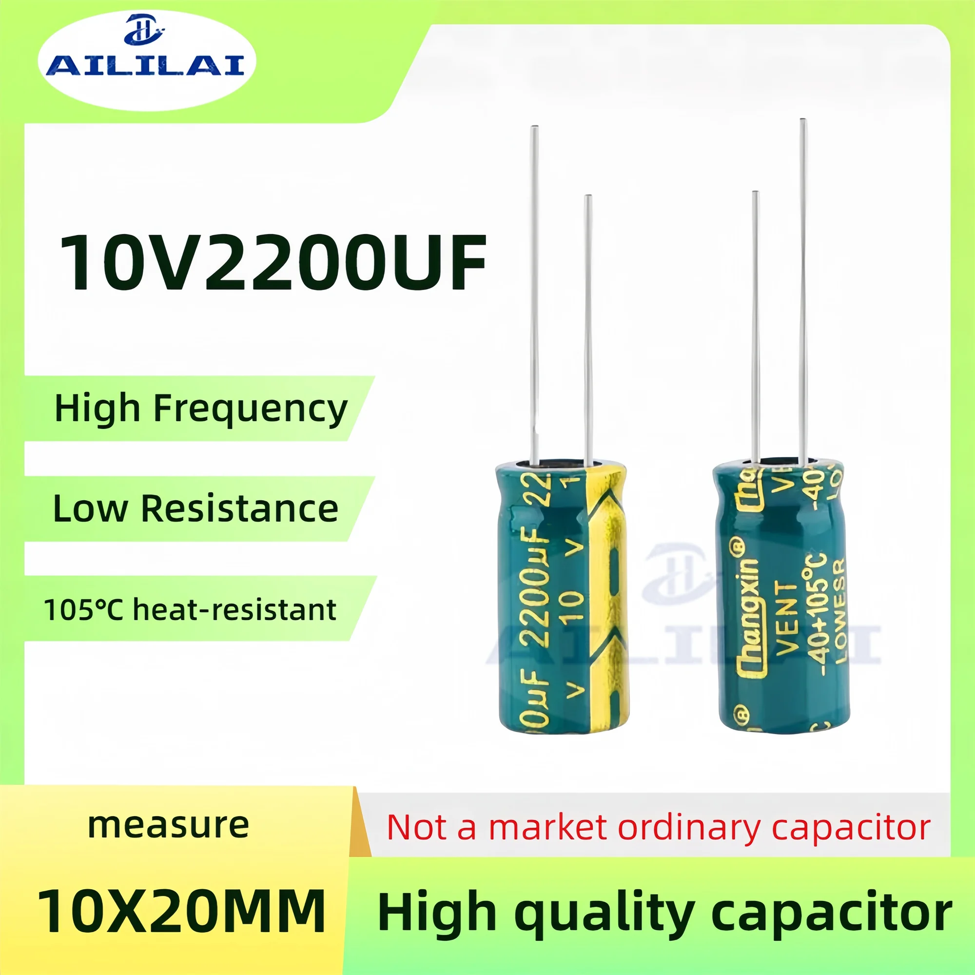 10PCS Original 10v2200uf Low ESR/Impedance High Frequency 10V 2200UF Aluminum Electrolytic Capacitor 10V2200UF Size: 10x20MM