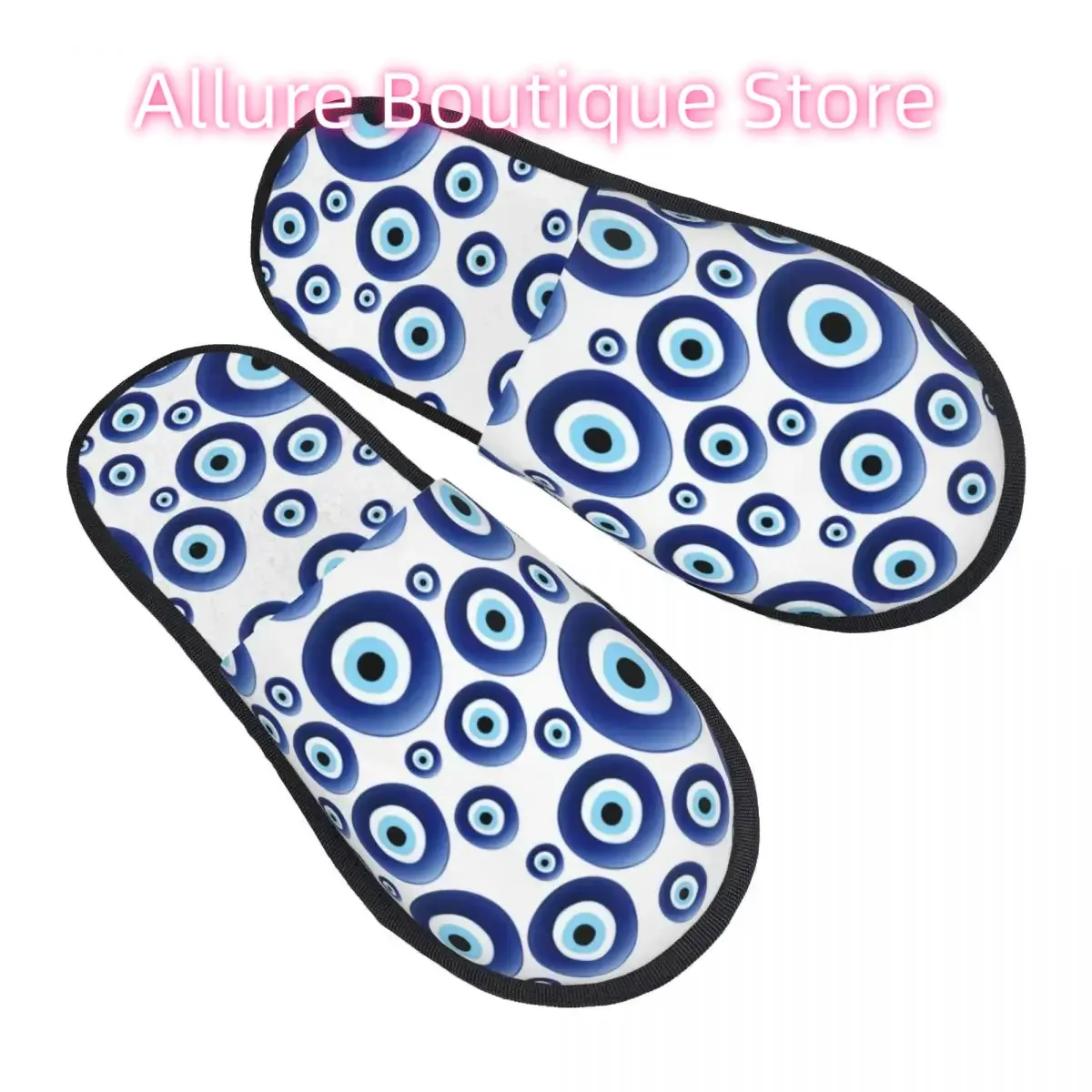 

Mediterranean Evil Eye Protection Guest Slippers for Hotel Women Custom Print Turkish Tribes Amulet House Shoes