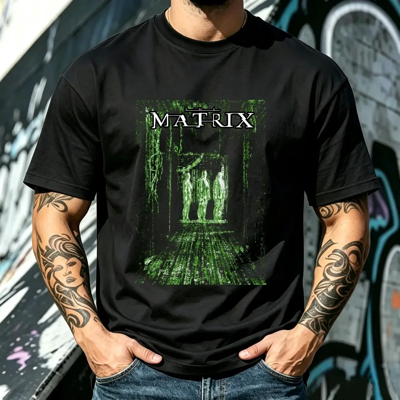 washed T Shirt MATRIX Poster v6 TEE Neo black all sizes S to 5XL vintage Washed Breathable Versatile designer clothes Slightly