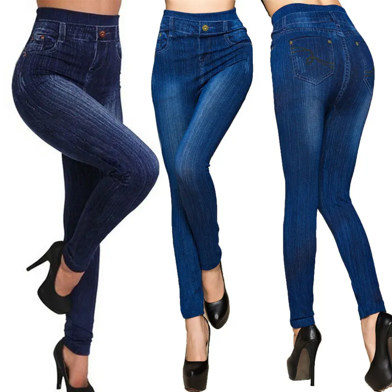 Pantalones vaqueros postizos informales para mujer, Leggings sexys elásticos de Color sólido, a la moda, ajustados, sin costuras, con bolsillo, suaves, talla grande, novedad