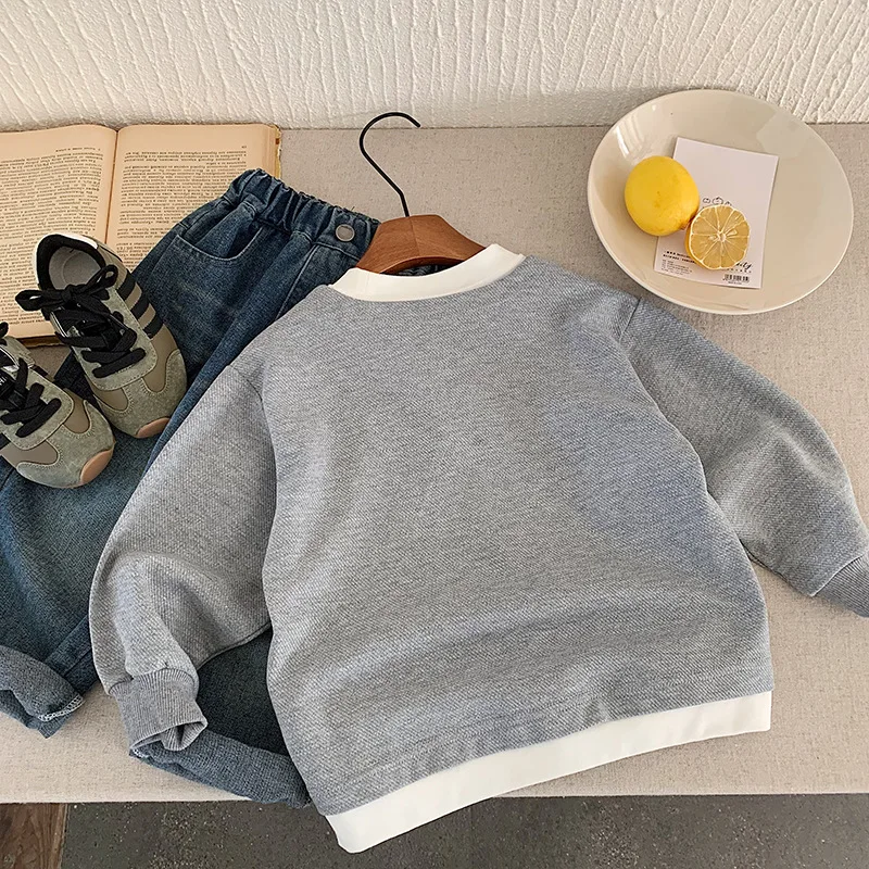 SpringAutumn Baby and Girls Boys Cotton Casual Patchwork Sweatshirt School Kids Track Jumper Children Outfit Pullover Top 1-12Yr