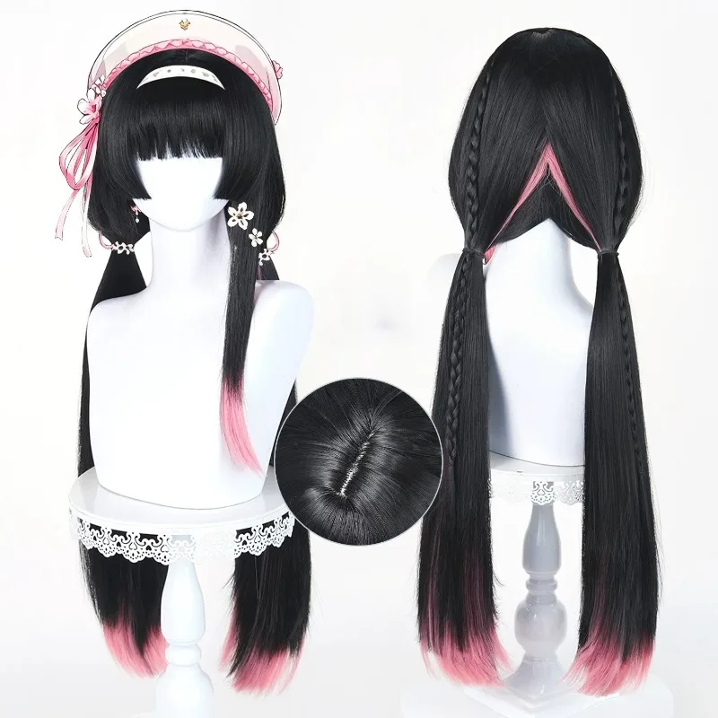 Peluca de Chisa para el juego Wuthering Waves, peluca sintética de pelo largo en color negro y rosa, accesorios para disfraces y juegos de rol para mujeres.