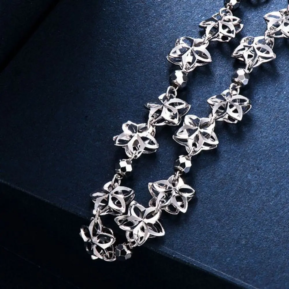 Real PT950 Pure Platinum 950 Chain Women Lucky Hollow Flower Beads Link Bracelet 5g