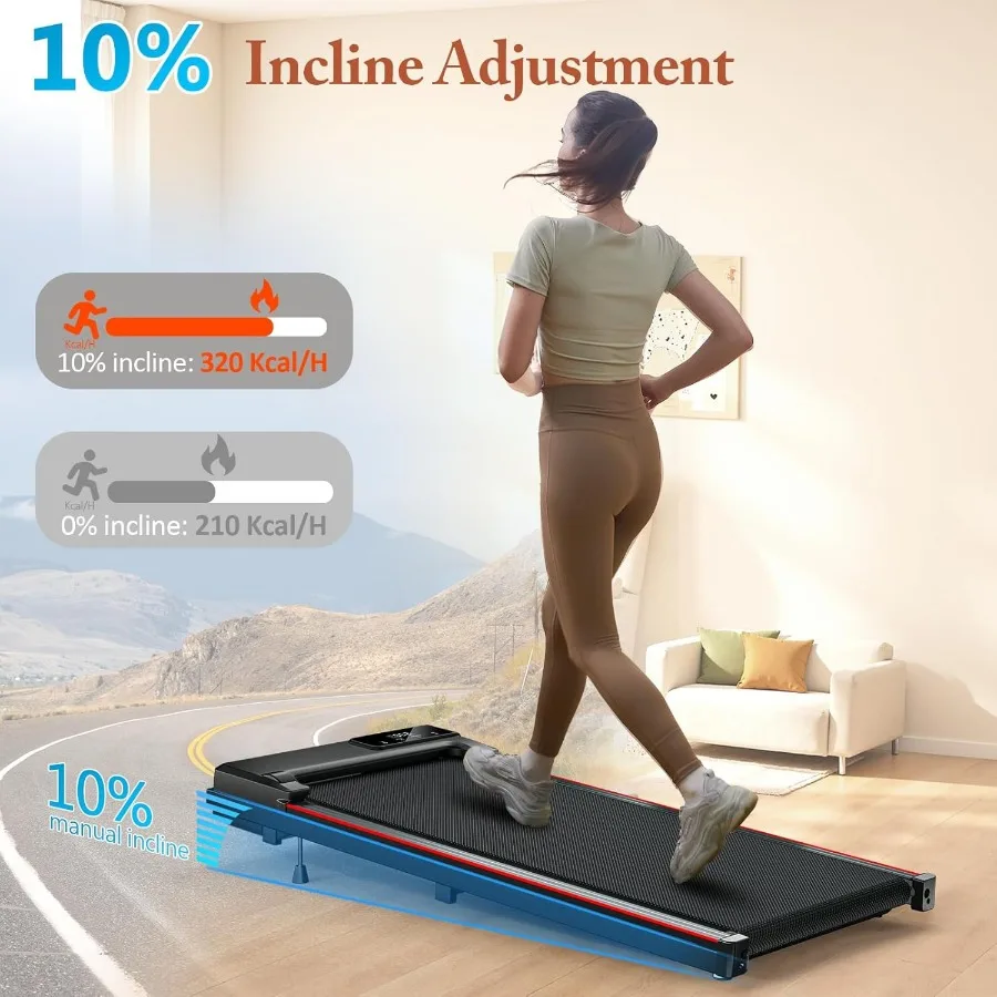 وسادة مشي مع مائل للمساحات الصغيرة المنزلية والاستخدام المكتبي، تصميم محمول تحت المكتب، سعة وزن 300 رطل 2.5 حصان #6