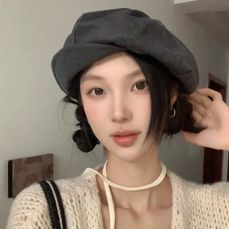 Autumn and Winter Unique Design Large Head Circumference Octagonal Hat Vintage Style Women's Beret with Multiple Wearing Methods