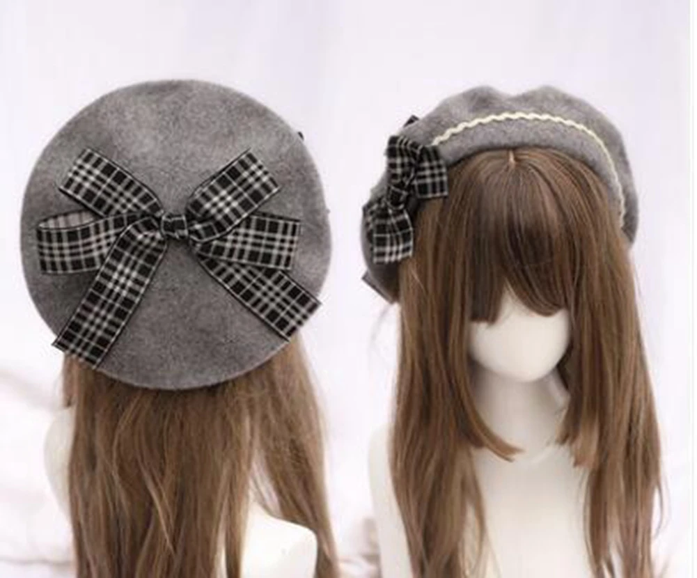 Niedliche Lolita-Baskenmütze für Damen, lässige Mode, koreanische Wolle, Schleife – Detail 14