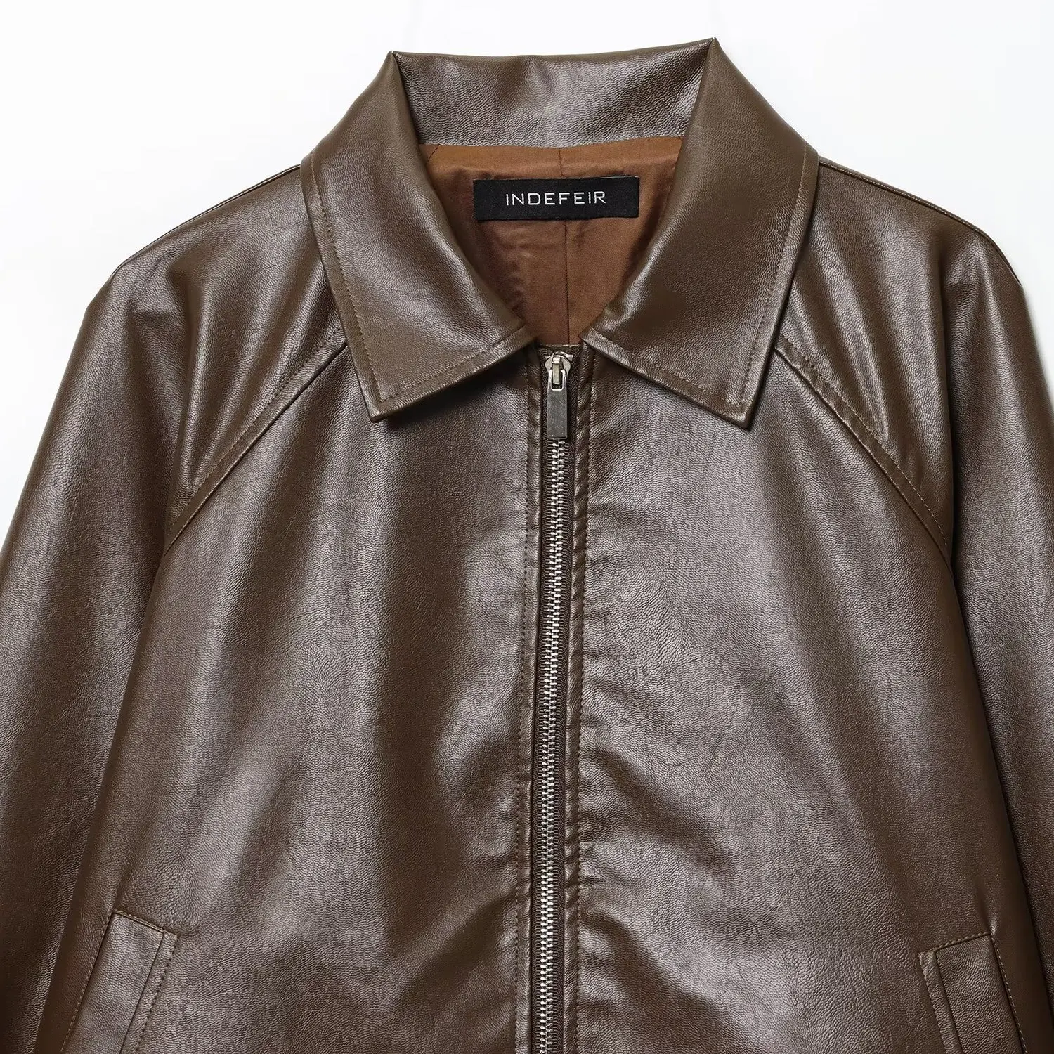 Faionable, chaqueta holgada de cuero PU con cremallera, cuello Dstring para mujer, prendas de vestir exteriores con tapa, calidez para todas las estaciones, hecha en China