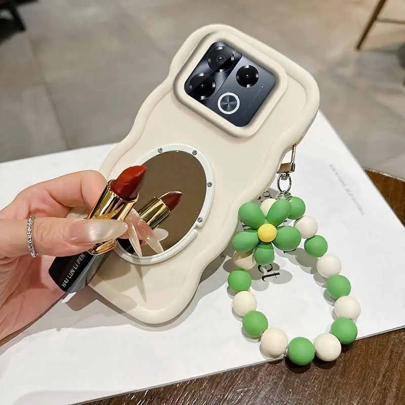 

Чехол для телефона Note 40Pro с зеркальной подставкой и ремешком, силиконовый, волнистой формы, для Infinix Note 50S, 50, 40, 50X, Spark Go 30C, 10, 10C, Pova 7