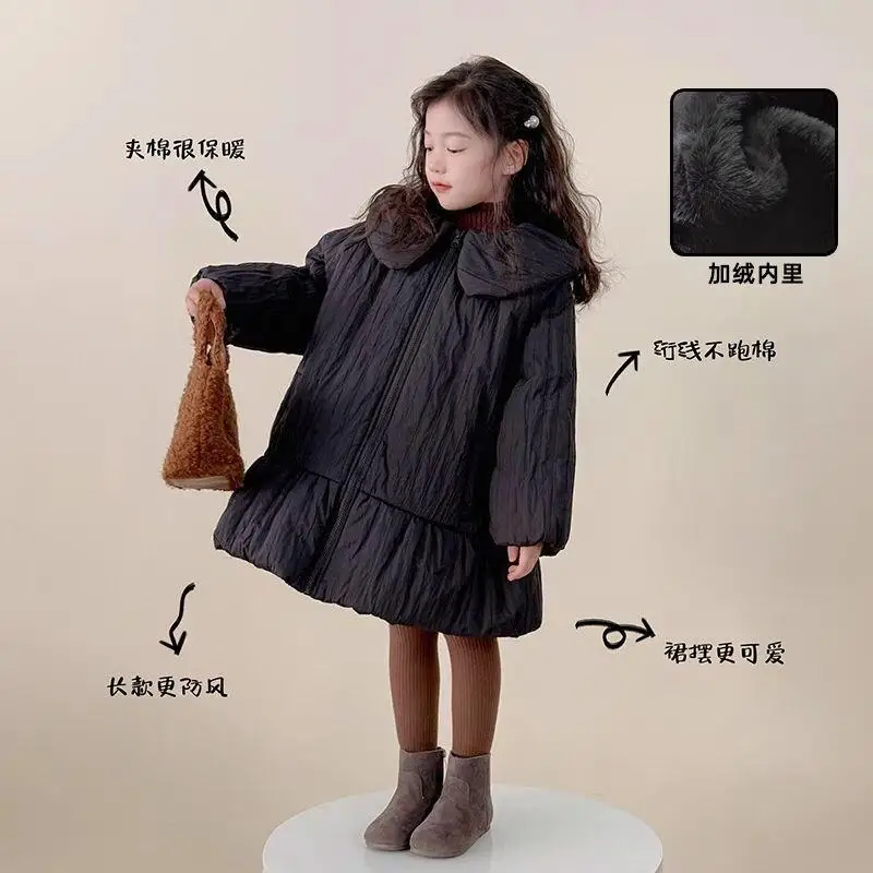 

Стеганая куртка для девочек, осенне-зимнее теплое утепленное пальто, верхняя одежда с круглым вырезом, длинное пальто, детская одежда для детей 4-12 лет