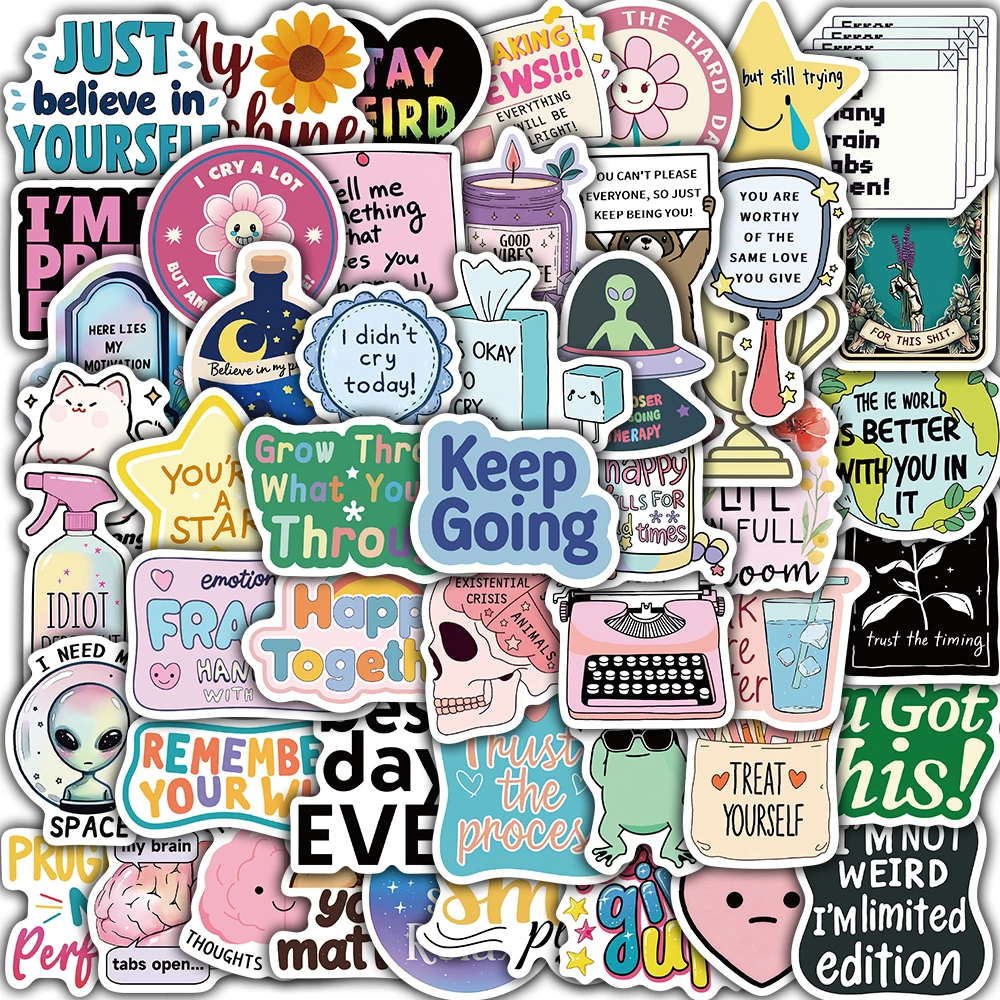 50PCS Inspirational Quotes Print Sticker Notebook Office Graffiti Supplies Car Photo Home Decoration Laptop Streetwear Sticker