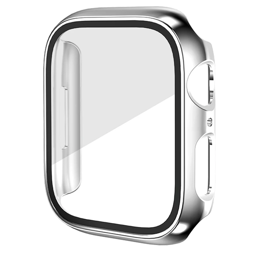 

Покупка корпуса часов для Apple Watch Series 9/8/7 41 мм, гальваническая крышка ПК с пленкой из закаленного стекла - серебристый